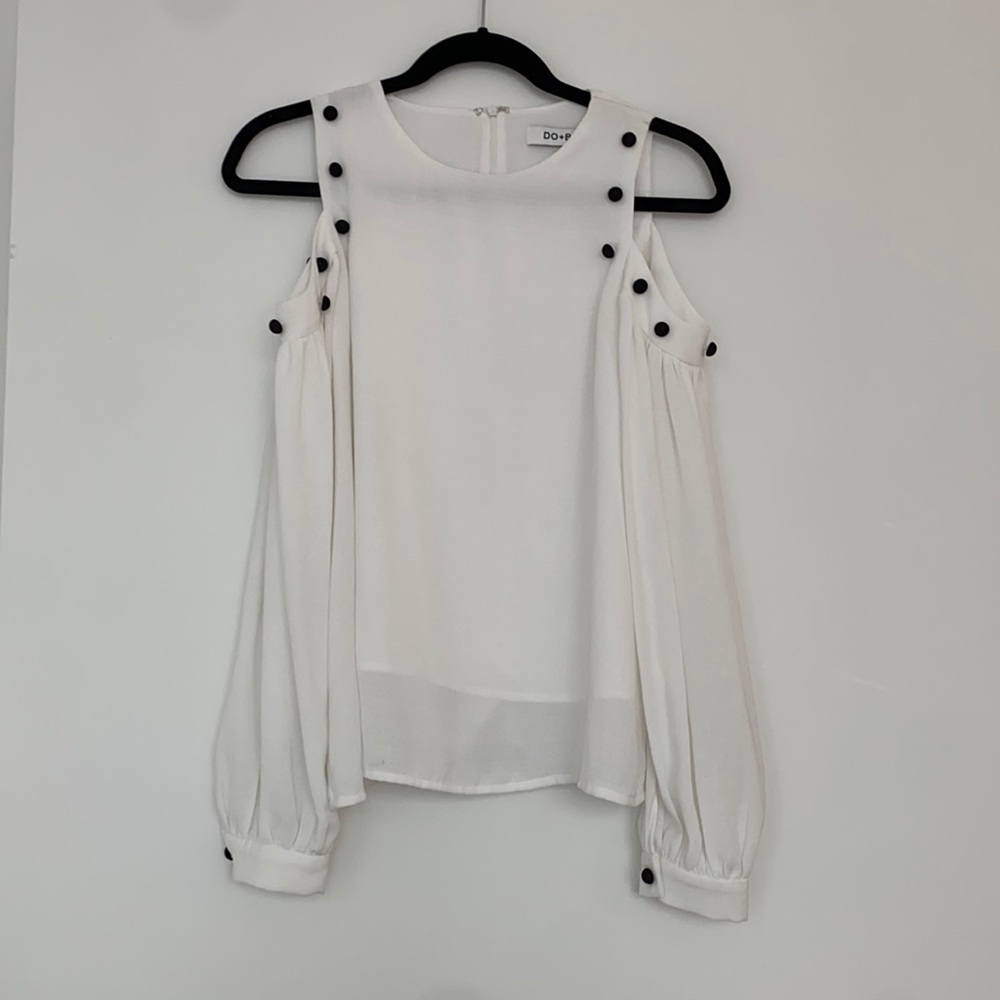 DO+BE cold shoulder too with black button accents